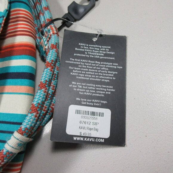 KAVU colorful offwhite striped canvas Banded Rope sling bag 11 x 17  NWT main image 11